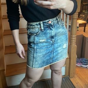 Armani Exchange Distressed Acid Wash Mini Jean Skirt